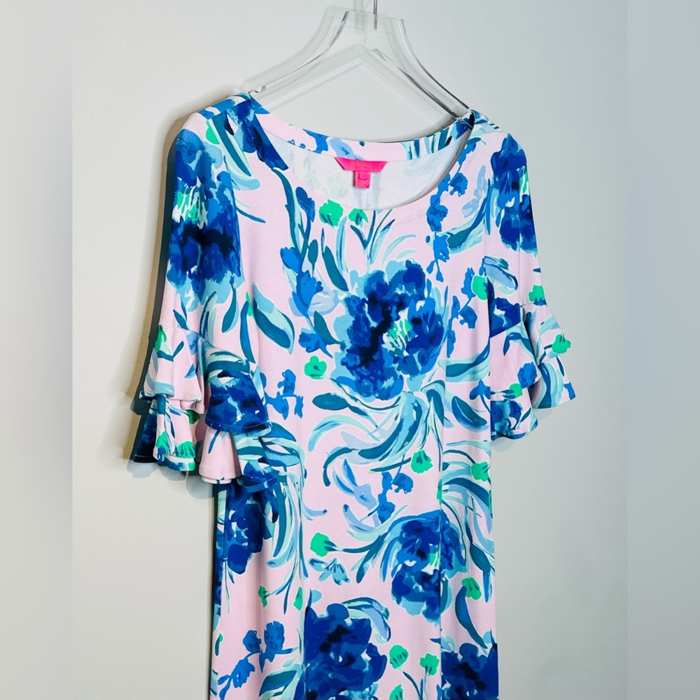 Lilly Pulitzer Lula Pink Tropics Sweet Pea Floral Print Ruffle Sleeve Dress Sz S - Picture 8 of 14